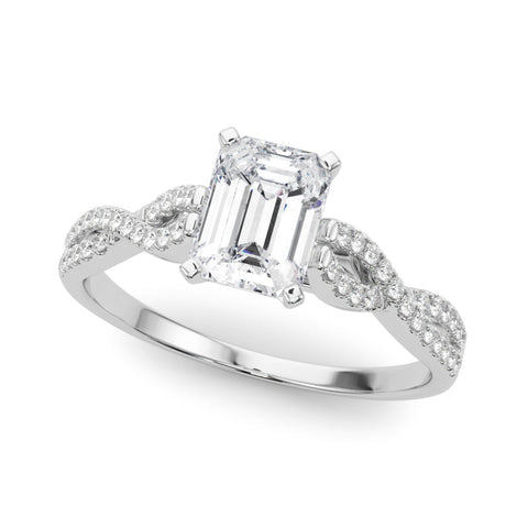 White gold Radiant Solitaire Twisted Pave Diamond Engagement Ring with Four-Prong Setting