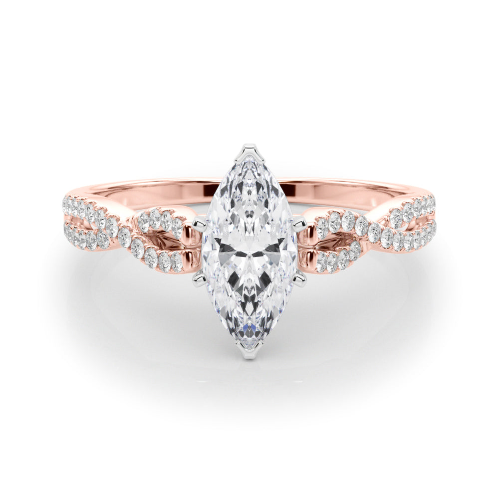 Rose gold Marquise Solitaire Twisted Pave Diamond Engagement Ring with Four-Prong Setting