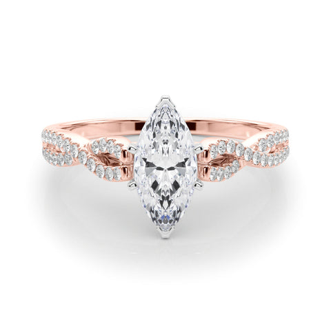 Rose gold Marquise Solitaire Twisted Pave Diamond Engagement Ring with Four-Prong Setting
