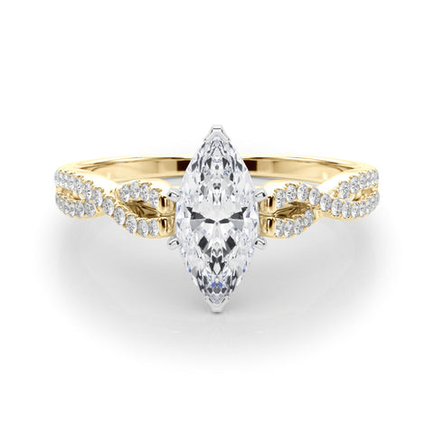 Yellow gold Marquise Solitaire Twisted Pave Diamond Engagement Ring with Four-Prong Setting