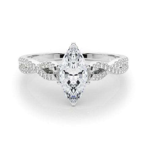 White gold Marquise Solitaire Twisted Pave Diamond Engagement Ring with Four-Prong Setting