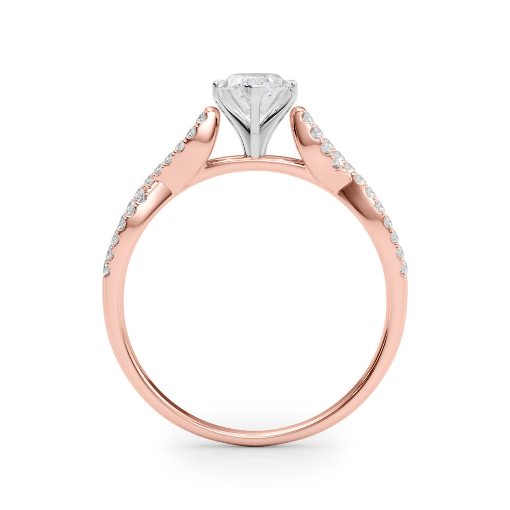 Rose gold Marquise Solitaire Twisted Pave Diamond Engagement Ring with Four-Prong Setting