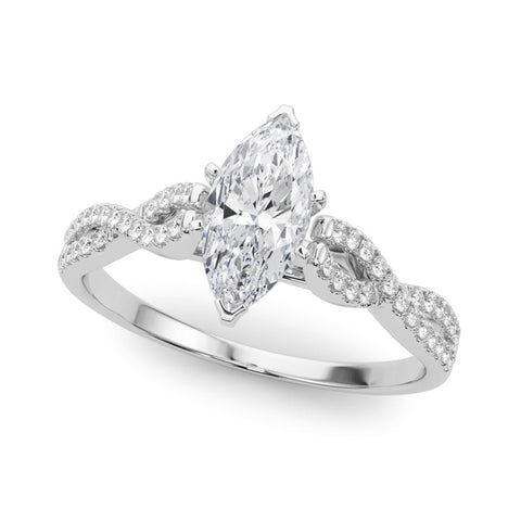 White gold Marquise Solitaire Twisted Pave Diamond Engagement Ring with Four-Prong Setting