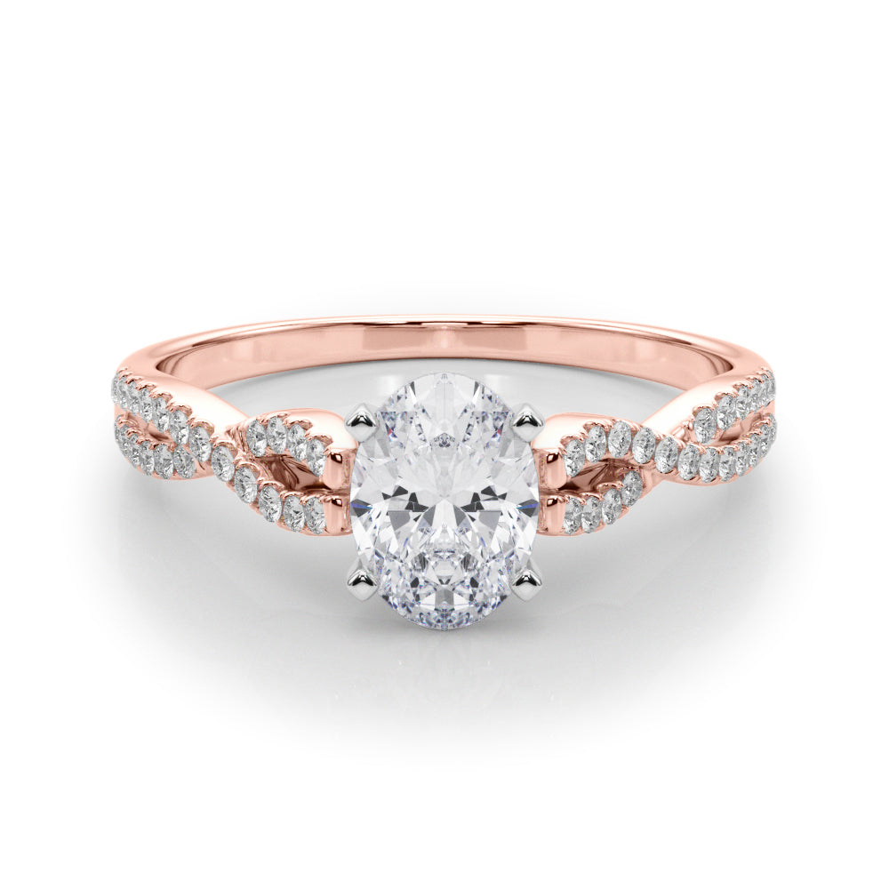 Rose gold Oval Solitaire Twisted Pave Diamond Engagement Ring with Four-Prong Setting