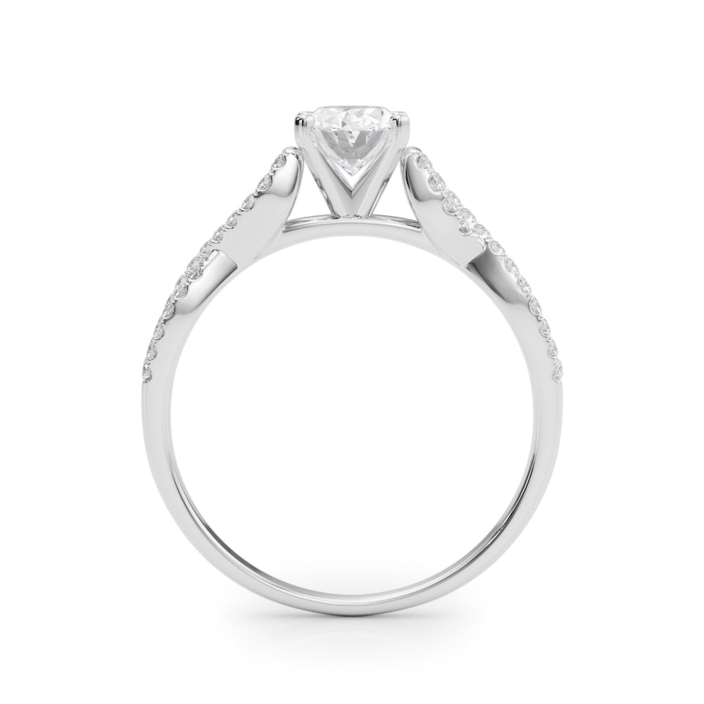 White gold Oval Solitaire Twisted Pave Diamond Engagement Ring with Four-Prong Setting