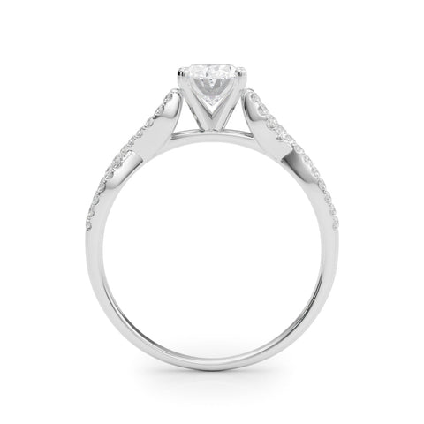 Platinum Oval Solitaire Twisted Pave Diamond Engagement Ring with Four-Prong Setting
