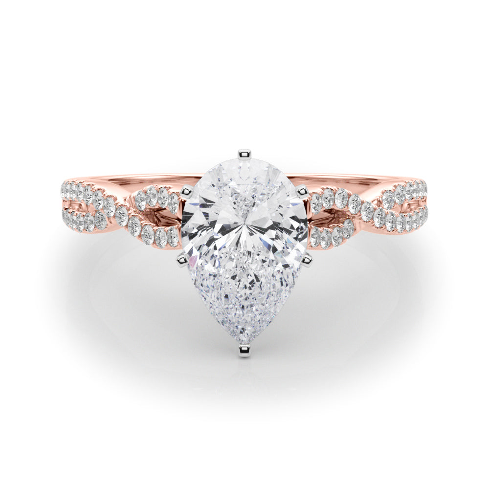 Rose gold Pear Solitaire Twisted Pave Diamond Engagement Ring with Four-Prong Setting