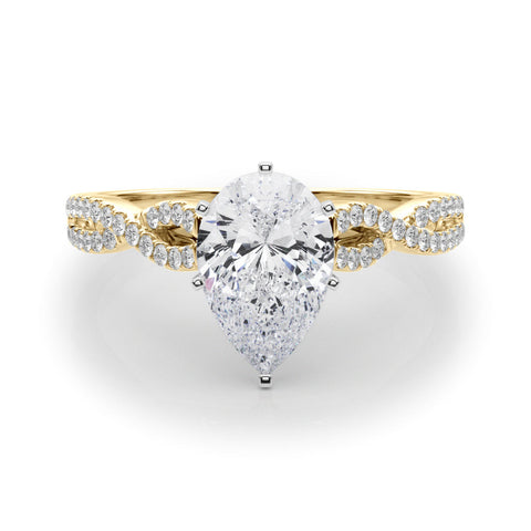 Yellow gold Pear Solitaire Twisted Pave Diamond Engagement Ring with Four-Prong Setting