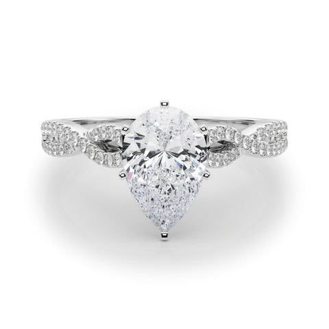 White gold Pear Solitaire Twisted Pave Diamond Engagement Ring with Four-Prong Setting