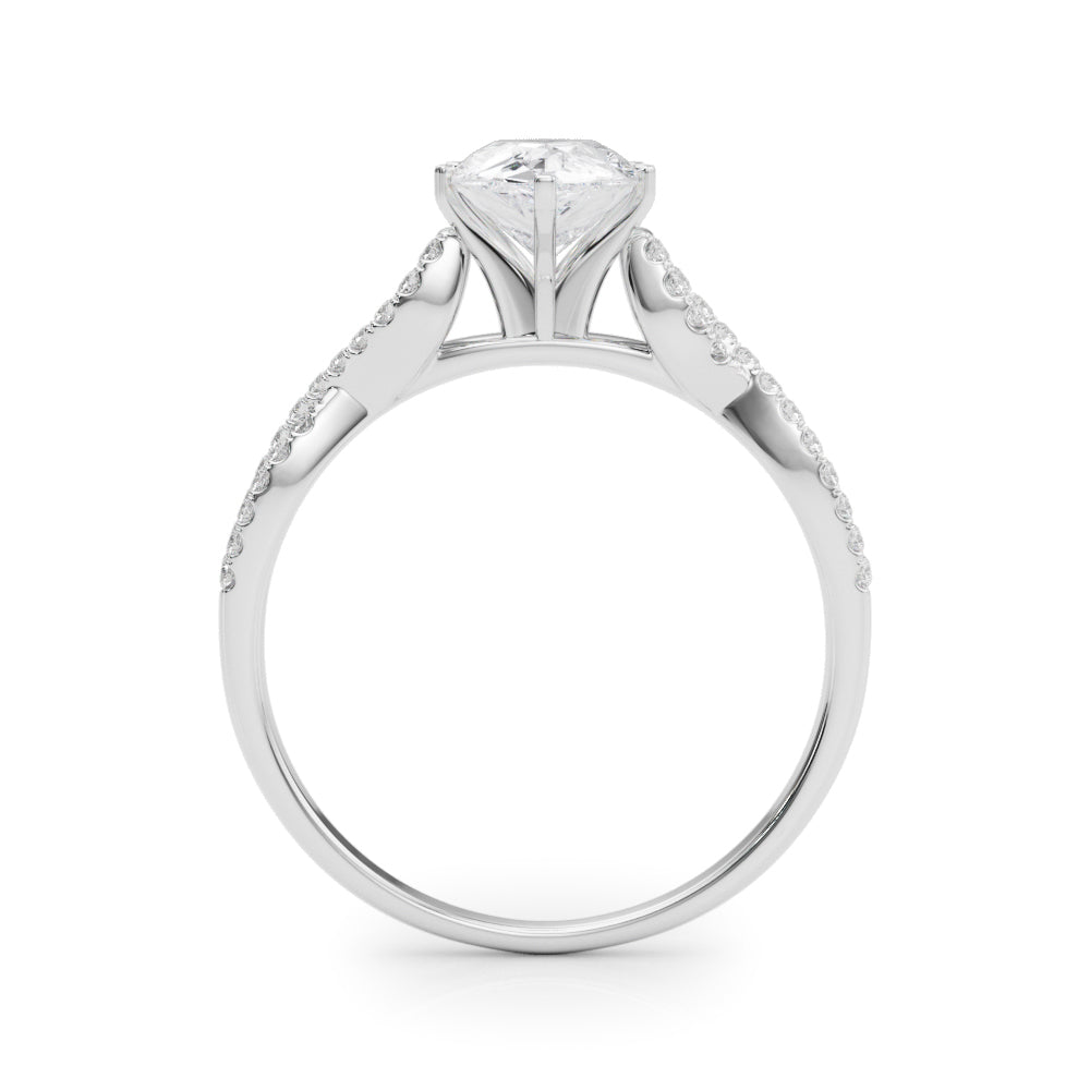 Platinum Pear Solitaire Twisted Pave Diamond Engagement Ring with Four-Prong Setting