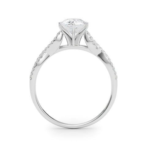 Silver Pear Solitaire Twisted Pave Diamond Engagement Ring with Four-Prong Setting