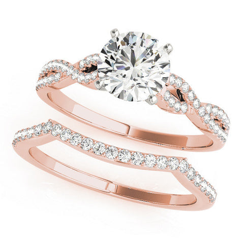 Rose gold Round Solitaire Twisted Pave Diamond Engagement Ring with Four-Prong Setting
