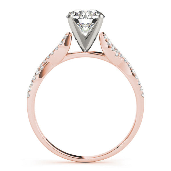 Rose gold Round Solitaire Twisted Pave Diamond Engagement Ring with Four-Prong Setting