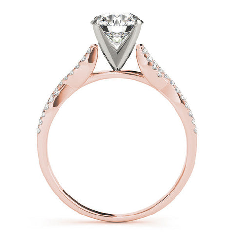 Rose gold Round Solitaire Twisted Pave Diamond Engagement Ring with Four-Prong Setting