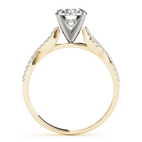 Yellow gold Round Solitaire Twisted Pave Diamond Engagement Ring with Four-Prong Setting