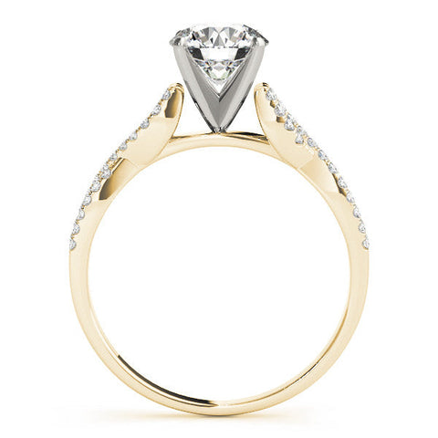 Yellow gold Round Solitaire Twisted Pave Diamond Engagement Ring with Four-Prong Setting