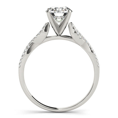 Platinum Round Solitaire Twisted Pave Diamond Engagement Ring with Four-Prong Setting