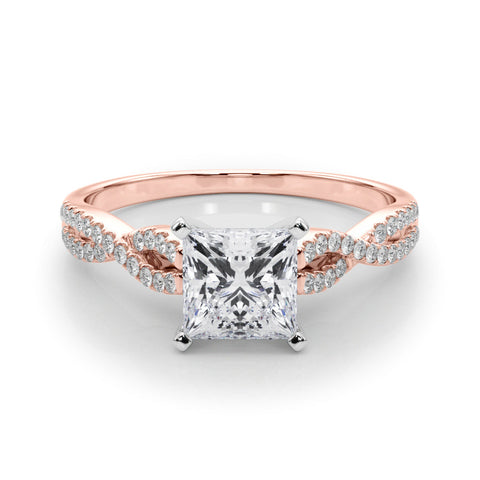 Rose gold Princess Solitaire Twisted Pave Diamond Engagement Ring with Four-Prong Setting