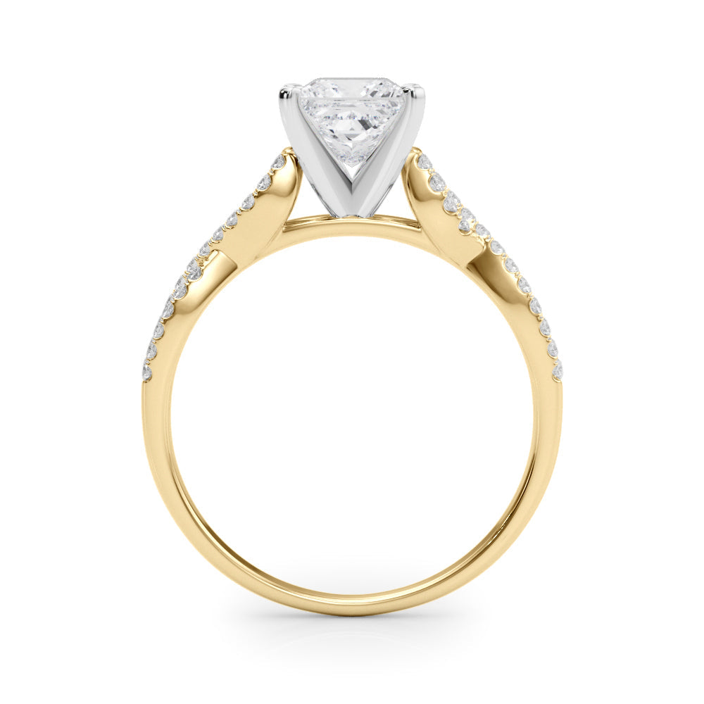 Yellow gold Princess Solitaire Twisted Pave Diamond Engagement Ring with Four-Prong Setting