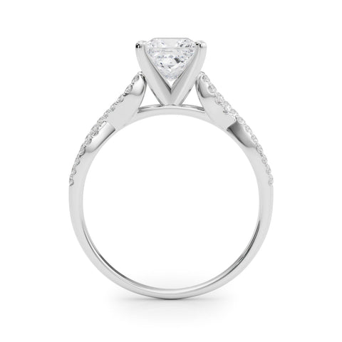 White gold Princess Solitaire Twisted Pave Diamond Engagement Ring with Four-Prong Setting