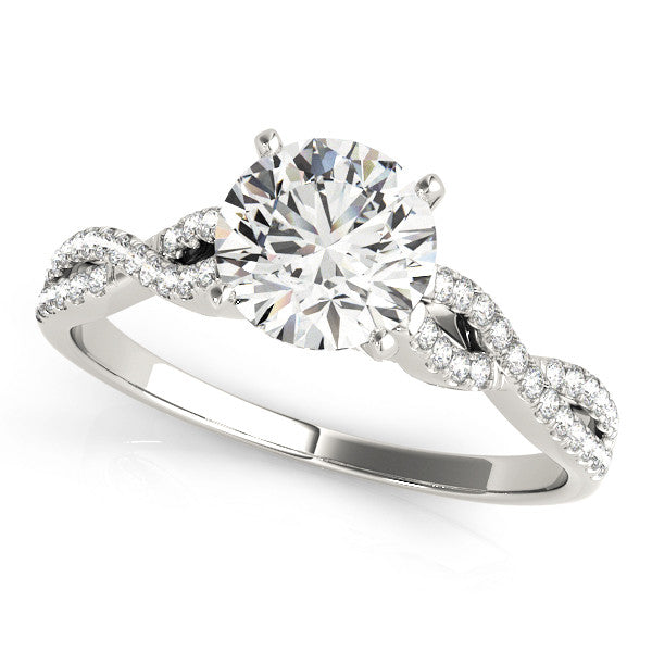 White gold Round Solitaire Twisted Pave Diamond Engagement Ring with Four-Prong Setting