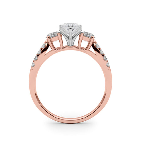 Rose gold Marquise Three-Stone Diamond Ring with Pavé Split Shank and Four-Prong Setting