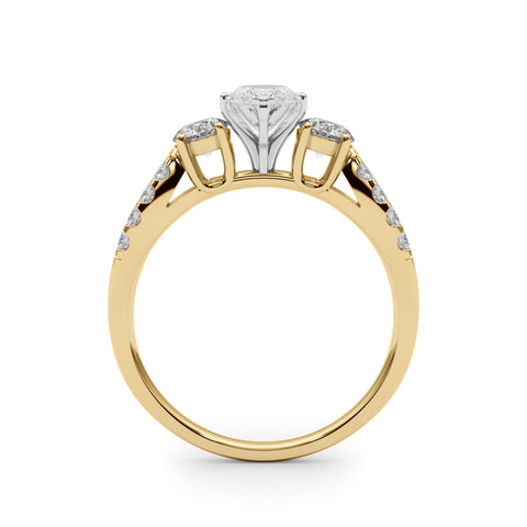 Yellow gold Marquise Three-Stone Diamond Ring with Pavé Split Shank and Four-Prong Setting