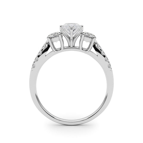 Platinum Marquise Three-Stone Diamond Ring with Pavé Split Shank and Four-Prong Setting