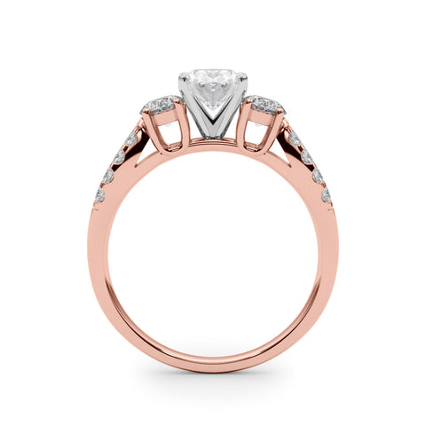 Rose gold Oval Three-Stone Diamond Ring with Pavé Split Shank and Four-Prong Setting