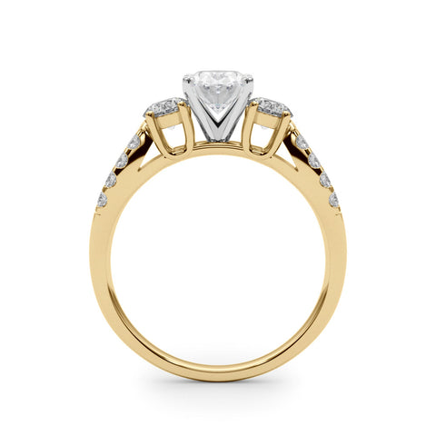 Yellow gold Oval Three-Stone Diamond Ring with Pavé Split Shank and Four-Prong Setting