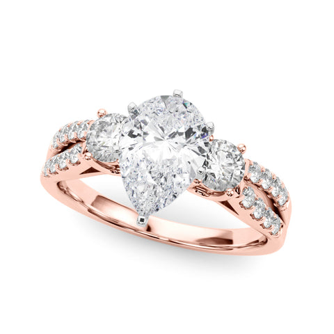 Rose gold Pear Three-Stone Diamond Ring with Pavé Split Shank and Four-Prong Setting