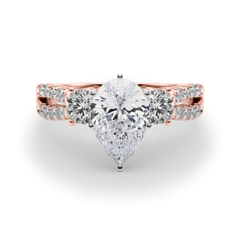 Rose gold Pear Three-Stone Diamond Ring with Pavé Split Shank and Four-Prong Setting