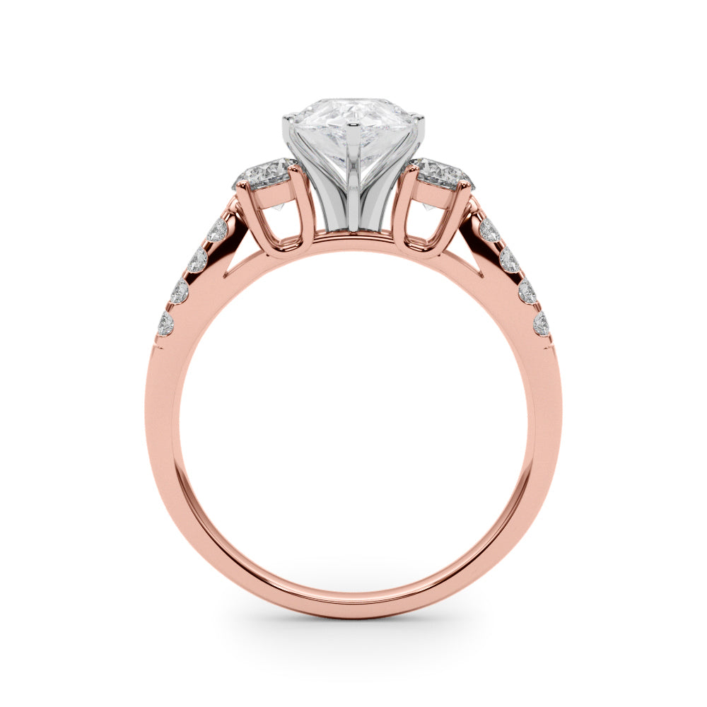 Rose gold Pear Three-Stone Diamond Ring with Pavé Split Shank and Four-Prong Setting