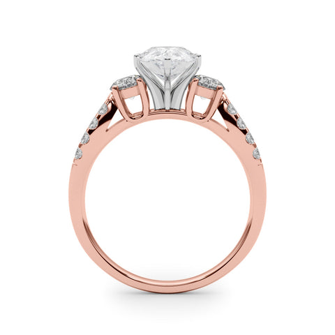 Rose gold Pear Three-Stone Diamond Ring with Pavé Split Shank and Four-Prong Setting