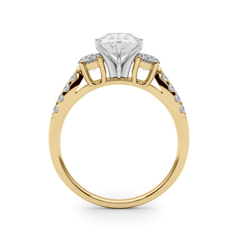 Yellow gold Pear Three-Stone Diamond Ring with Pavé Split Shank and Four-Prong Setting