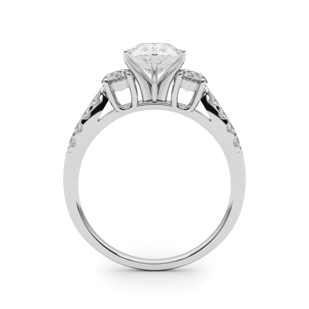 White gold Pear Three-Stone Diamond Ring with Pavé Split Shank and Four-Prong Setting