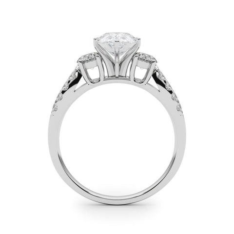 White gold Pear Three-Stone Diamond Ring with Pavé Split Shank and Four-Prong Setting