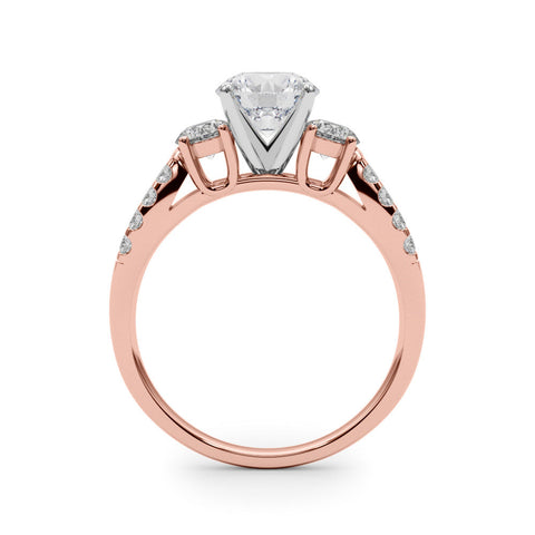 Rose gold Round Three-Stone Diamond Ring with Pavé Split Shank and Four-Prong Setting