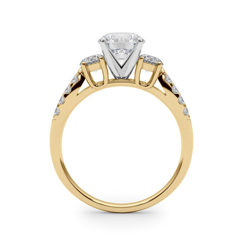 Yellow gold Round Three-Stone Diamond Ring with Pavé Split Shank and Four-Prong Setting