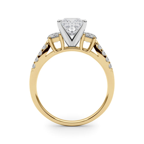 Yellow gold Princess Three-Stone Diamond Ring with Pavé Split Shank and Four-Prong Setting