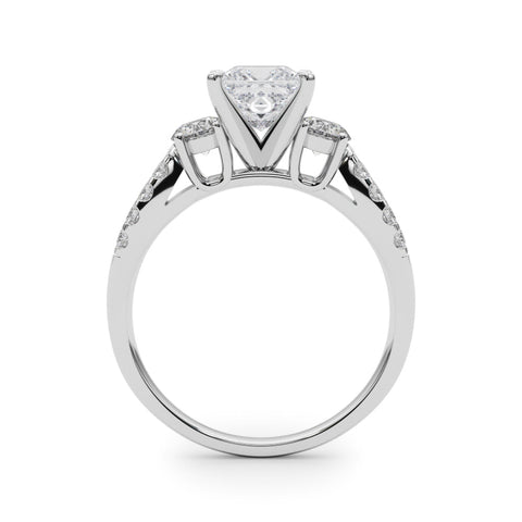 Platinum Princess Three-Stone Diamond Ring with Pavé Split Shank and Four-Prong Setting