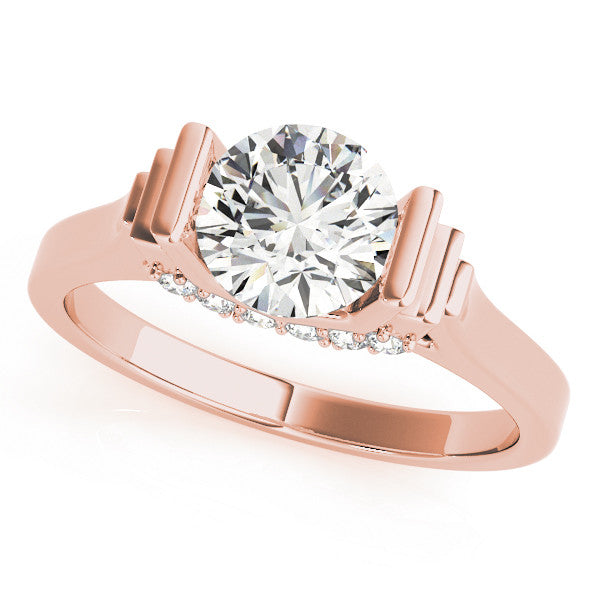 Rose gold Round Brilliant Solitaire Diamond Ring with Channel Set Band and Bar Prong Setting