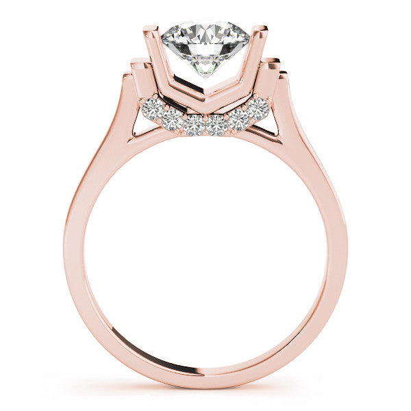 Rose gold Round Brilliant Solitaire Diamond Ring with Channel Set Band and Bar Prong Setting