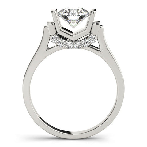 Silver Round Brilliant Solitaire Diamond Ring with Channel Set Band and Bar Prong Setting