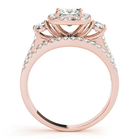 Rose gold Halo Princess Cut Split Shank Diamond Ring with Four-Prong Setting