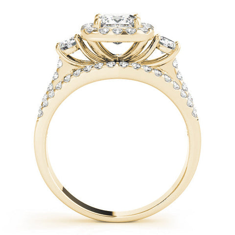 Yellow gold Halo Princess Cut Split Shank Diamond Ring with Four-Prong Setting