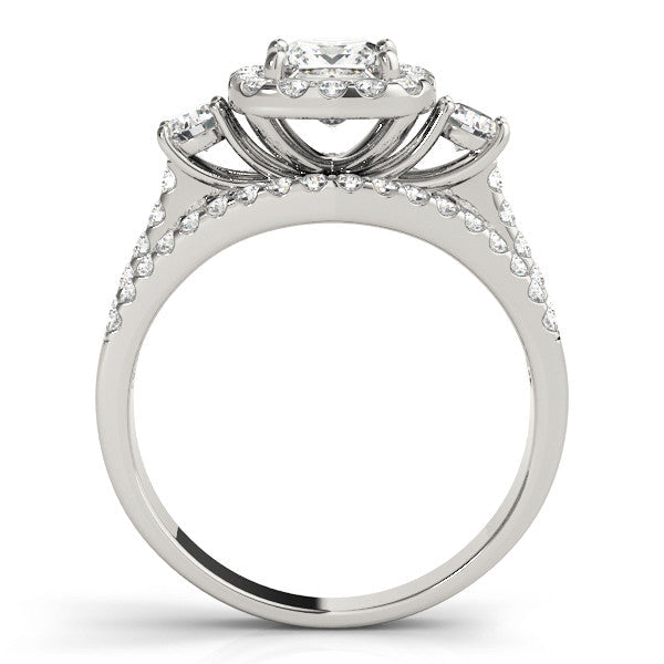 White gold Halo Princess Cut Split Shank Diamond Ring with Four-Prong Setting