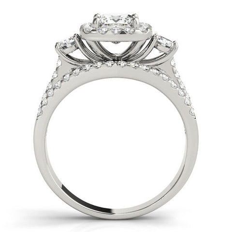 White gold Halo Princess Cut Split Shank Diamond Ring with Four-Prong Setting
