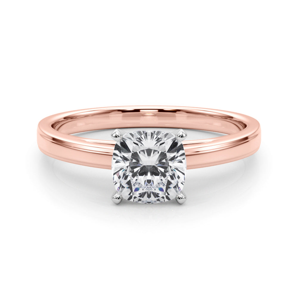Rose gold Cushion Solitaire Diamond Ring with Four-Prong Setting and Classic Band