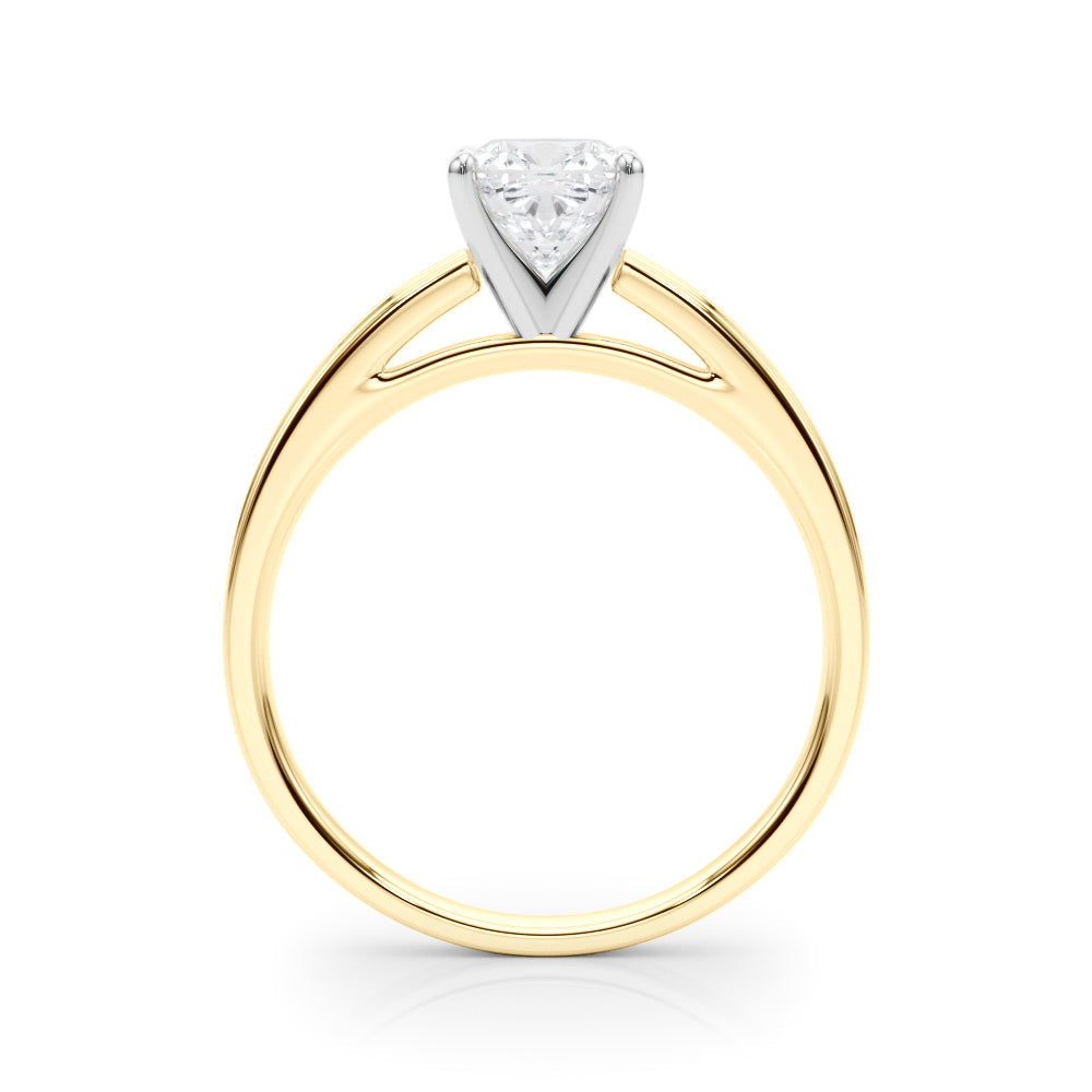 Yellow gold Cushion Solitaire Diamond Ring with Four-Prong Setting and Classic Band